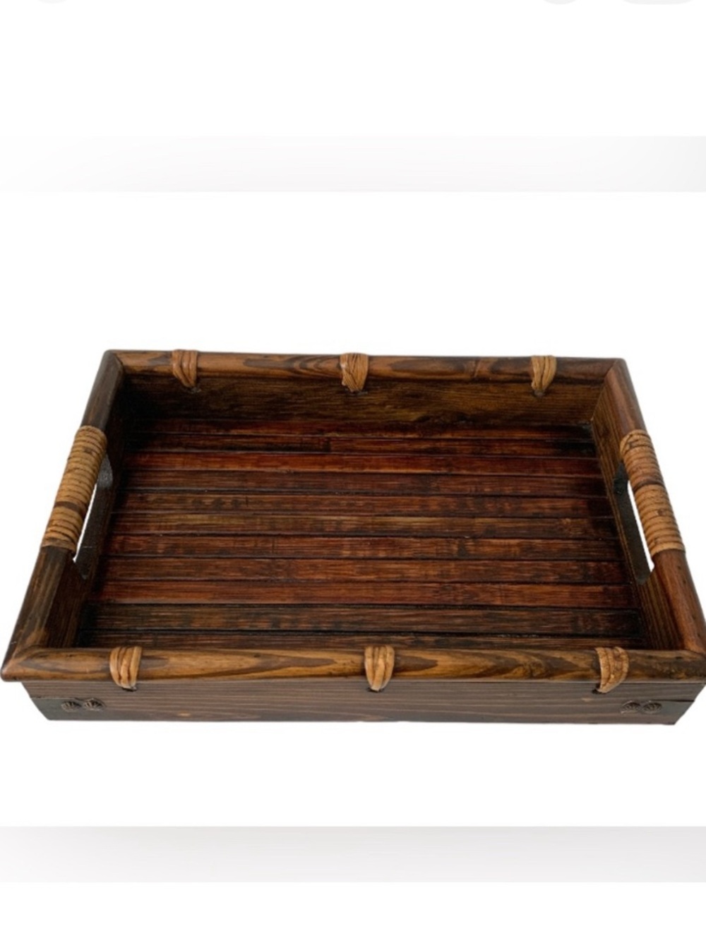 Decorative Wood Rectangle Serving Tray with Handles - Picture 3 of 8